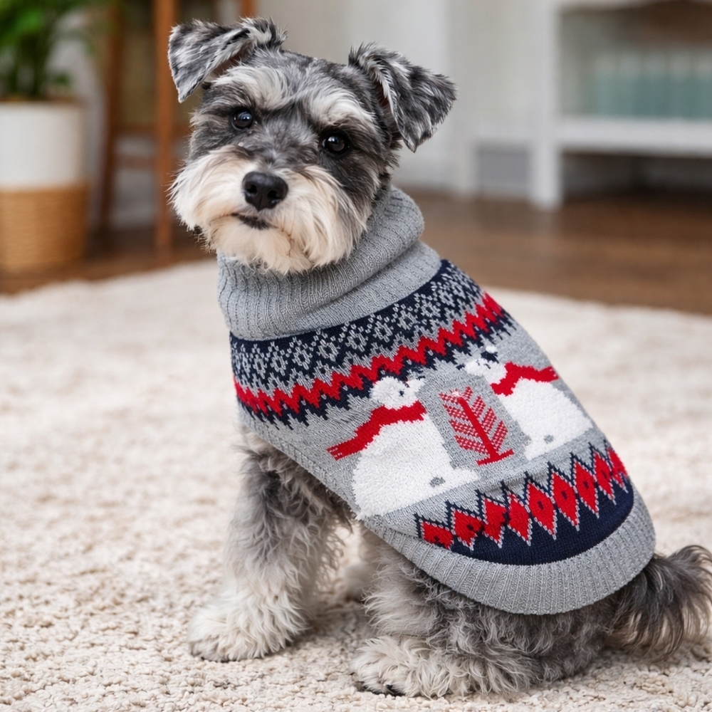 Hooded with Ears Gray & White Pet Dog Sweater with Polar Bear Design Small NWT